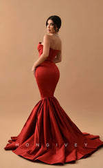 L1140 - Couture Ruched Strapless Mermaid With Train Party Prom Evening Formal Dress