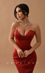 L1140 - Couture Ruched Strapless Mermaid With Train Party Prom Evening Formal Dress