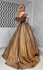 L1169 - Sparkly Tiered Belt Ruffled With Train Party Prom Evening Formal Dress