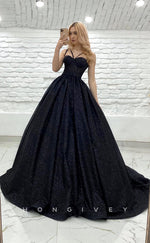 L1172 - Glitter Lace-Up Belt Illusion With Train Princess Party Prom Evening Formal Dress