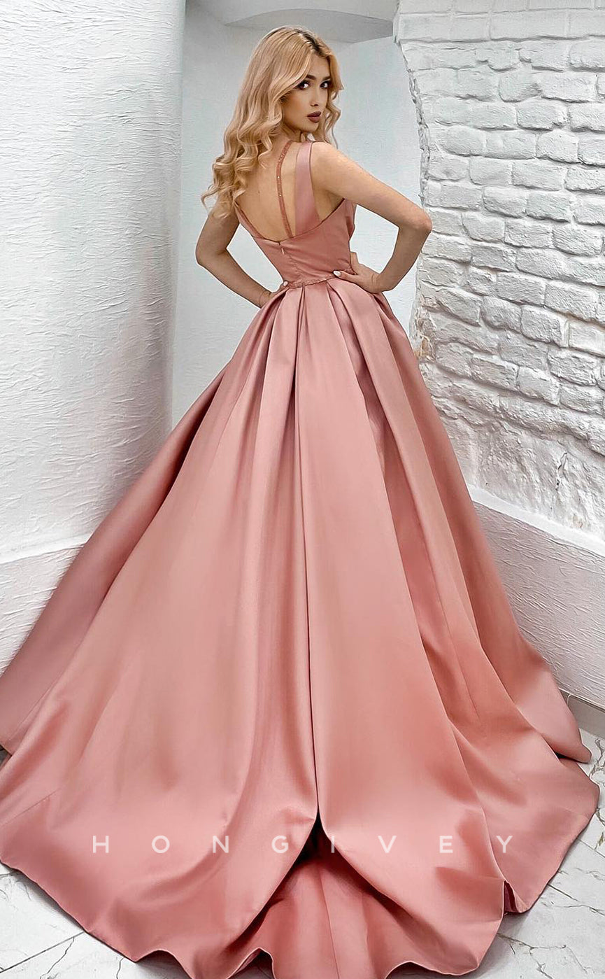 L1173 - Sweet Lace-Up Ruched With Train Princess Evening Formal Party Prom Dress