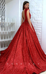 L1175 - Sparkly Plunging Illusion Open Back Ruched With Train Princess Formal Party Prom Evening Dress