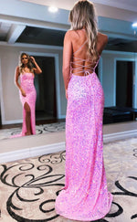 L1178 - Fully Sequined Lace-Up Back With Train And Slit Party Prom Formal Evening Dress