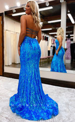 L1180 - Sparkly Floral Appliqued Lace-Up Back With Train Formal Evening Party Prom Dress