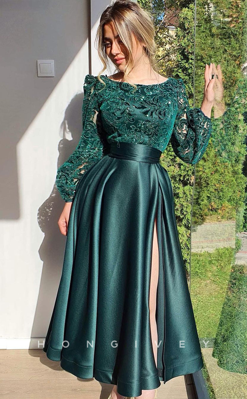 L1214 - Lace Embroidered Cutout With Slit Prom Formal Evening Party Dress