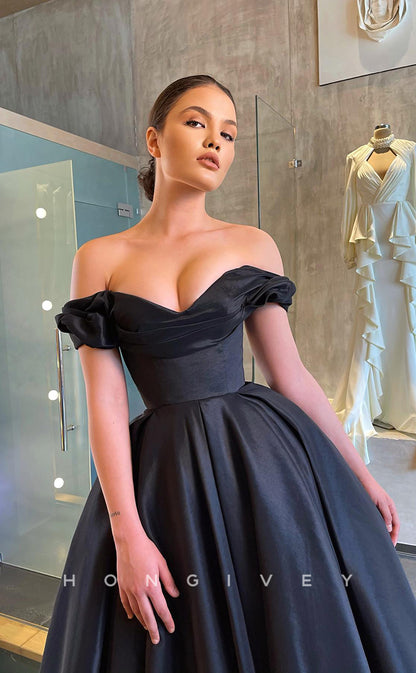 L1215 - Couture Simple Off-Shoulder Waist Princess Prom Formal Evening Party Dress