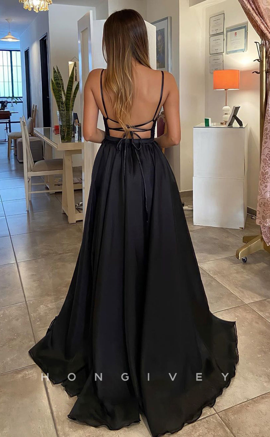 L1233 - Sequined Plunging Illusion Two Piece Overskirt With Train And Slit Formal Evening Prom Party Dress