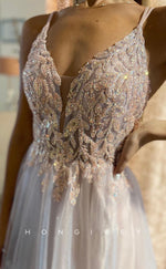 L1235 - Sparkly Sequined Embellished Plunging Illusion With Train Evening Prom Party Formal Dress