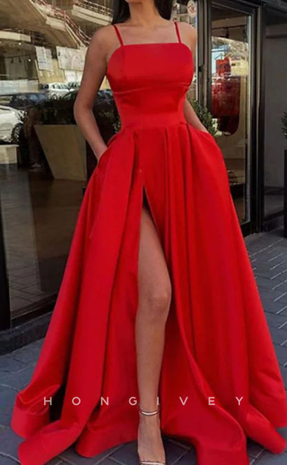 L1241 - Simple Couture Ruched With Train And Slit Prom Party Evening Formal Dress