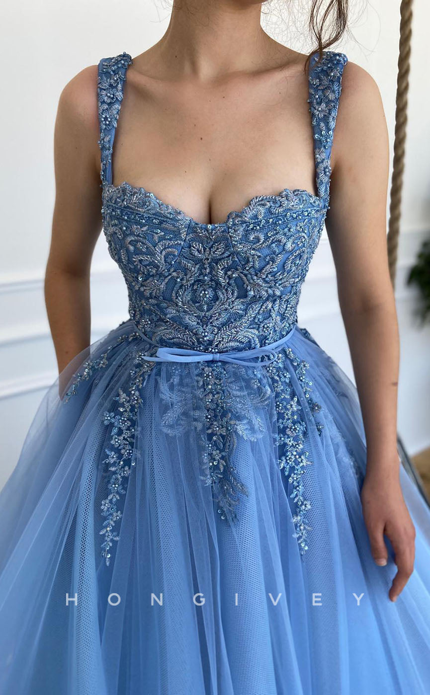 L1276 - Floral Embroidered Beaded With Train Evening Prom Formal Party Dress