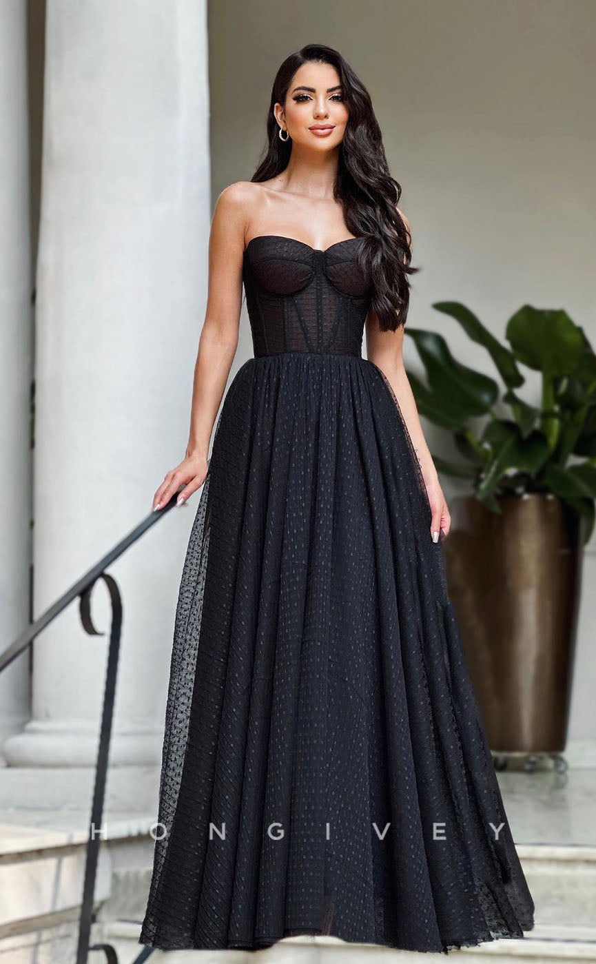 L1277 - Illusion Strapless Tiered Ruched With Train Prom Formal Party Evening Dress