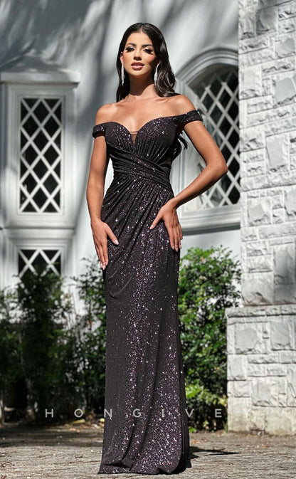 L1279 - Sparkly Plunging Illusion Ruched With Train Party Evening Prom Formal Dress