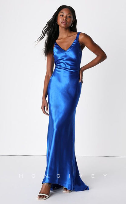 L1287 - Simple Crisscross Back Open Back With Train Party Evening Prom Formal Dress