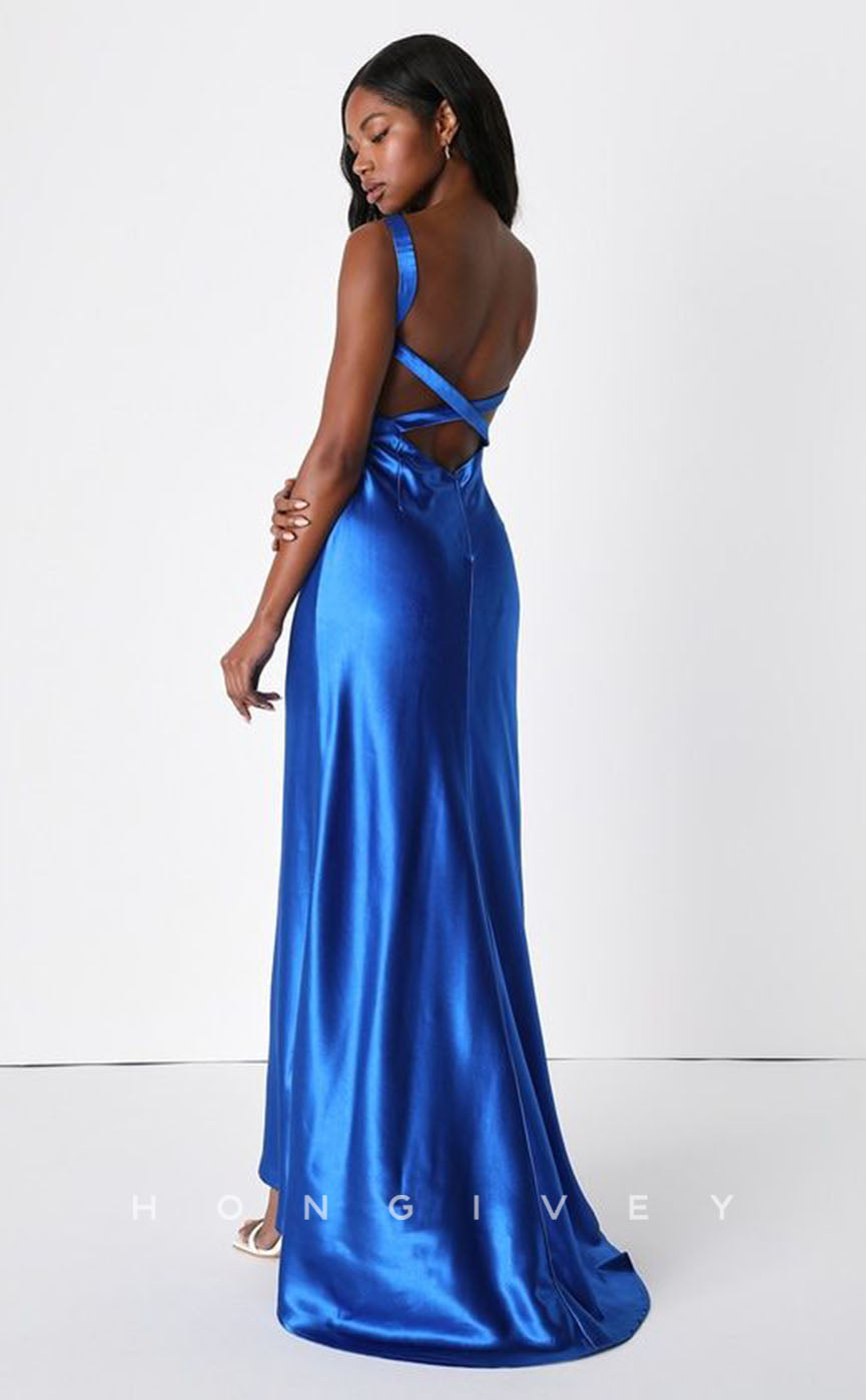 L1287 - Simple Crisscross Back Open Back With Train Party Evening Prom Formal Dress