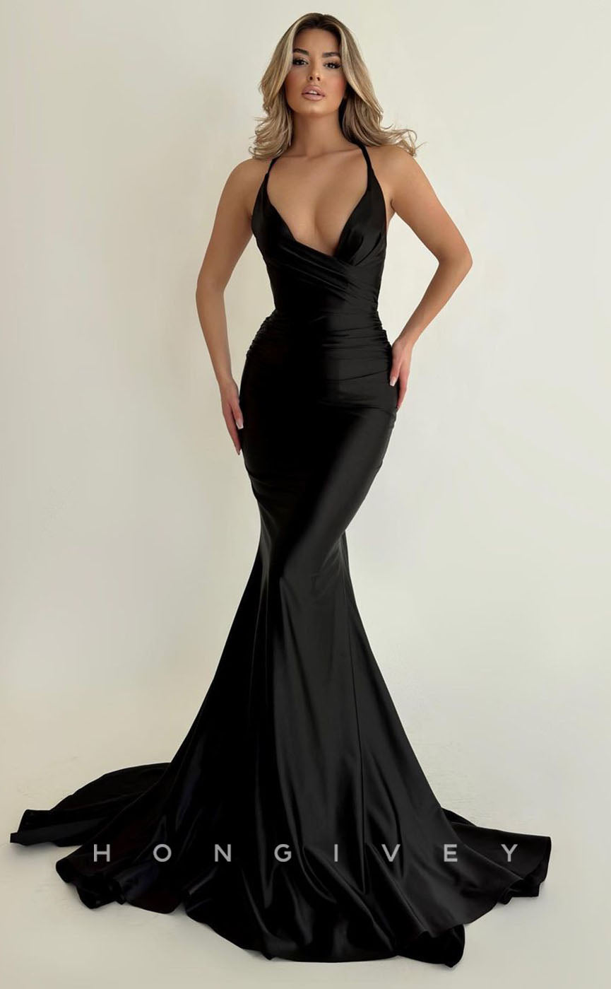 L1294 - Simple Sexy Ruched Mermaid With Train Prom Evening Formal Party Dress