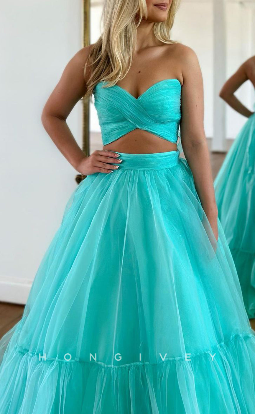 L1302 - Strapless Sweetheart Cross Straps Long Prom Formal Party Evening Dress
