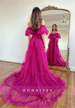 L1304 - Hot Sweetheart Puff Sleeves Gown Bowknot Sash Gown Prom Formal Party Evening Dress