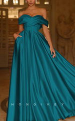 L1313 - Off-Shoulder Satin Bowknot Backless Floor-Length Evening Prom Dress