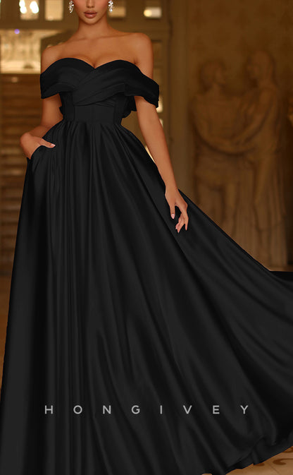 L1313 - Off-Shoulder Satin Bowknot Backless Floor-Length Evening Prom Dress