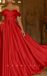 L1313 - Off-Shoulder Satin Bowknot Backless Floor-Length Evening Prom Dress