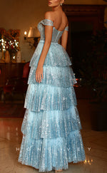 L1317 - Sexy Glitter Off-Shoulder Empire Tiered Floor-Length Party/Prom Dress