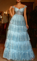 L1317 - Sexy Glitter Off-Shoulder Empire Tiered Floor-Length Party/Prom Dress