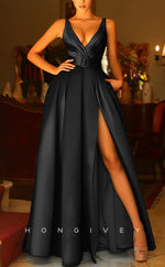 L1318 - Elegant & Luxurious Empire V-Neck Open Back With Side Slit Evening Prom Dress