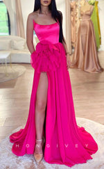 L1335 - Simple & Casual Strapless Bateau Empire With Side Slit Floral Embossed Party Prom Evening Dress