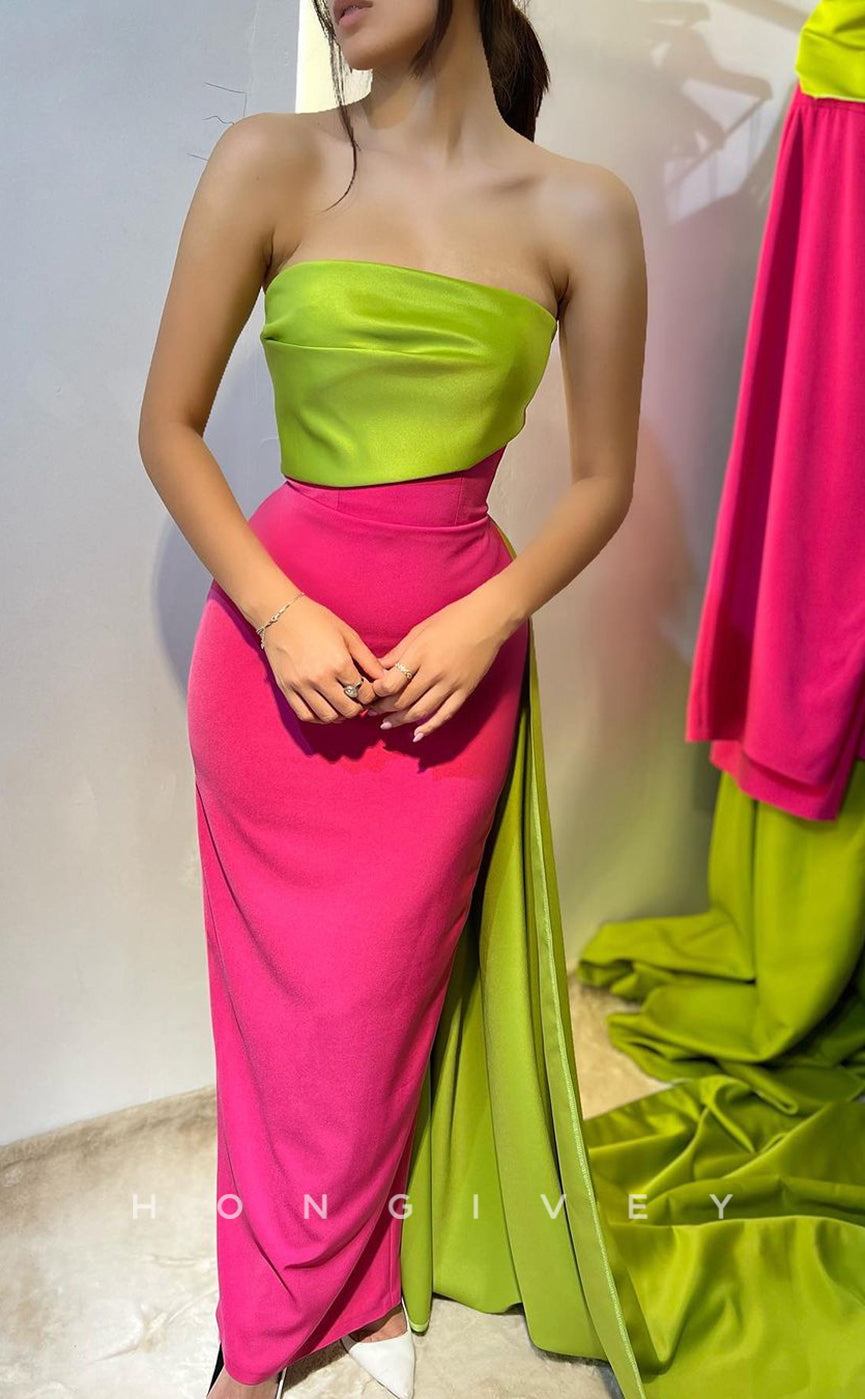 L1343 - Sexy Satin Strapless Strapless Two Tone Empire With Train Party Prom Evening Dress
