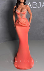 L1355 - Sexy Satin V-Neck Spaghetti Straps Empire Ruched Floor-Length Party Prom Evening Dress