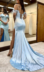 L1386 - Casual Fitted V-Neck Spaghetti Straps Feathers With Train Party Prom Evening Dress