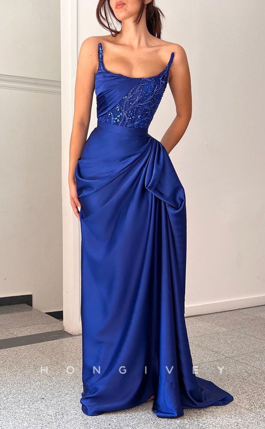 L1396 - Sexy Satin Square Strapless Ruched Empire Floor-Length Party Prom Evening Dress