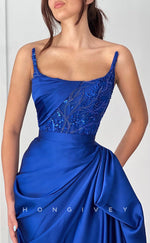 L1396 - Sexy Satin Square Strapless Ruched Empire Floor-Length Party Prom Evening Dress