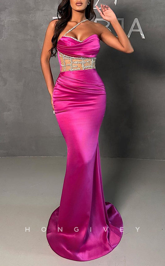 L1406 - Sexy Fitted Sweetheart Illusion Beaded Party Prom Evening Dress