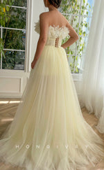 L1418 - Sexy Tulle A-Line Empire Strapless Sleeveless Floral Party Prom Evening Dress