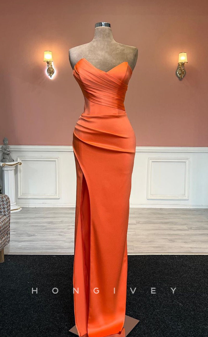 L1445 - Sexy Fitted Satin Asymmetrical Sleeveless Empire With Side Slit Party Prom Evening Dress