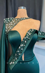 L1447 - Elegant Fitted Satin Asymmetrical One Shoulder With Bolero Party Prom Evening Dress