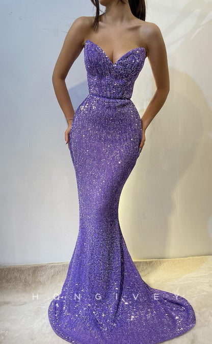 L1453 - Sexy Trumpt Glitter Sweetheart Sleeveless Empire Party Prom Evening Dress