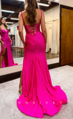 L1456 - Sexy Satin Fully Beaded Sweetheart Spaghetti Straps With Side Slit Party Prom Evening Dress