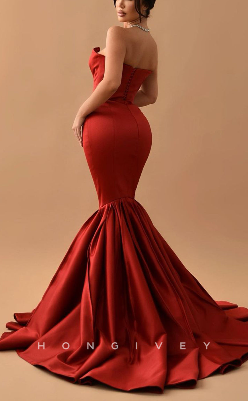 L1466 - Elegant Satin Trumpt V-Neck Strapless Empire Party Prom Evening Dress