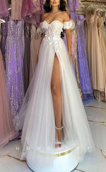 L1467 - Sexy Tulle Illusion A-Line Sweetheart Strapless Puff Sleeves Gown Party Prom Evening Dress