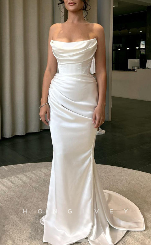 L1472 - Elegant Satin Bateau Sleeveless Empire Ruched Party Prom Evening Dress