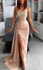 L1486 - Sexy Fitted Satin Bateau Sleeveless RuchedAppliques With Side Slit Train Party Prom Evening Dress