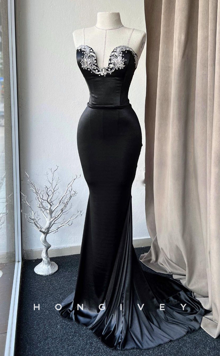L1501 - Sexy Fitted Satin Asymmetrical Sleeveless Empire Appliques Train  Party Prom Evening Dress