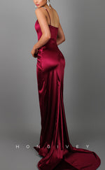 L1517 - Sexy Fitted Satin Sweetheart Spaghetti Straps Pleats With Side Slit  Party Prom Evening Dress