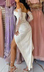 L1526 - Sexy Satin Sweetheart Strapless Long Sleeve Pleats Party Prom Evening Dress