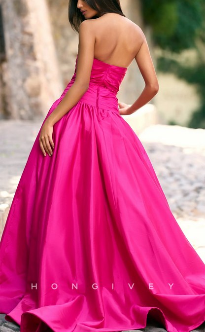 L1537 - Chic Satin A-Line Strapless Sleeveless With Train Party Prom Evening Dress