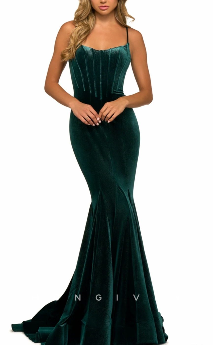 L1539 - Sexy Mermaid Satin Bateau Spaghetti Straps Party Prom Evening Dress
