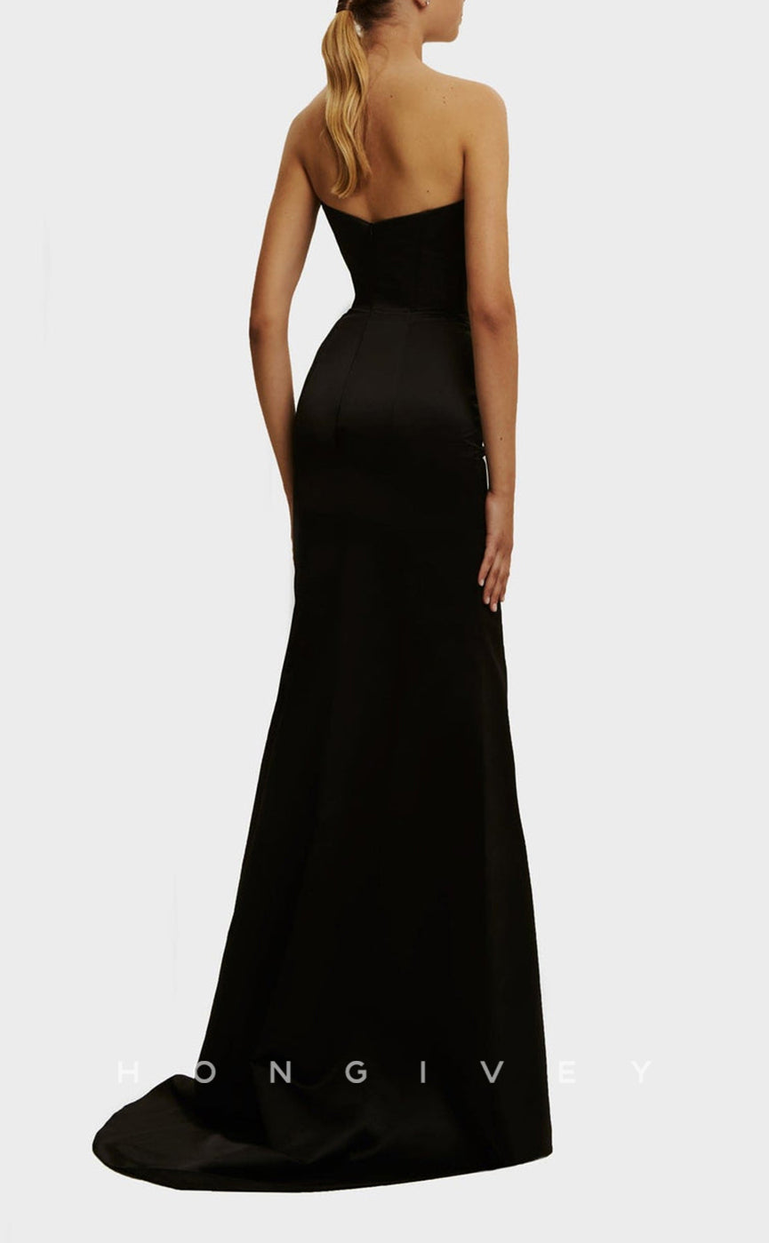 L1545 - Chic Satin A-Line V-Neck Sleeveless Empire With Train Party Prom Evening Dress