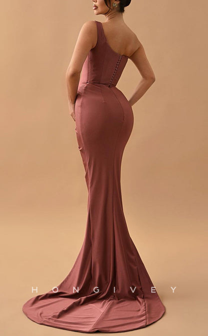 L1555 - Sexy Fitted Satin Off-Shoulder Draped With Side Slit Train Party Prom Evening Dress
